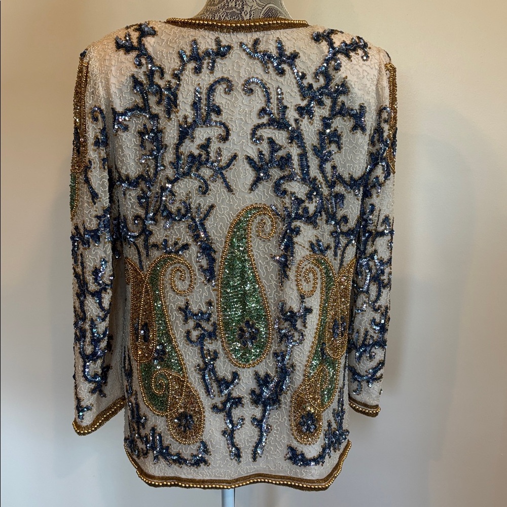 Vintage Jakelin Designs Paisley Sequin Beaded Silk Jacket Size Large 80’s 90’s - Picture 6 of 15